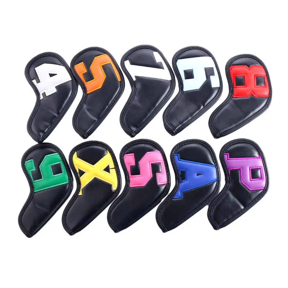 Clors 10 Peças Capas de Couro PU de Alta Qualidade para Ferros de Golfe (4-9 ASPX) para Homens e Mulheres, Capas Protetoras para Cabeças de Taco de Golfe e Wedges