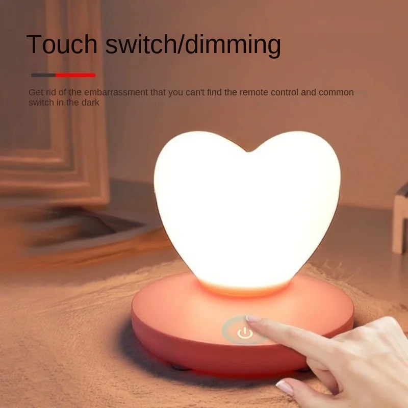 LED Touch Control Table Lamp USB Rechargable girl Modeling lamp Energy saving Romantic Love Heart shape Decoration Night Light