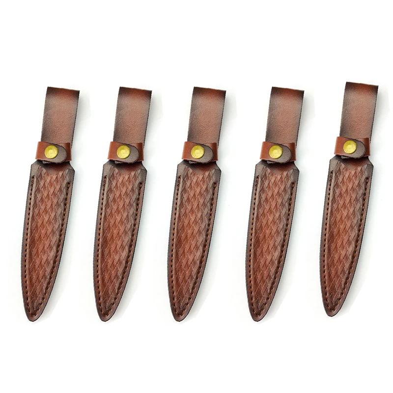 5pcs/Set Genuine Cowhide Leather Knife Scabbard Small Straight Knives Real Cow Leather Sheath Cover Case Pants Outdoor Storage