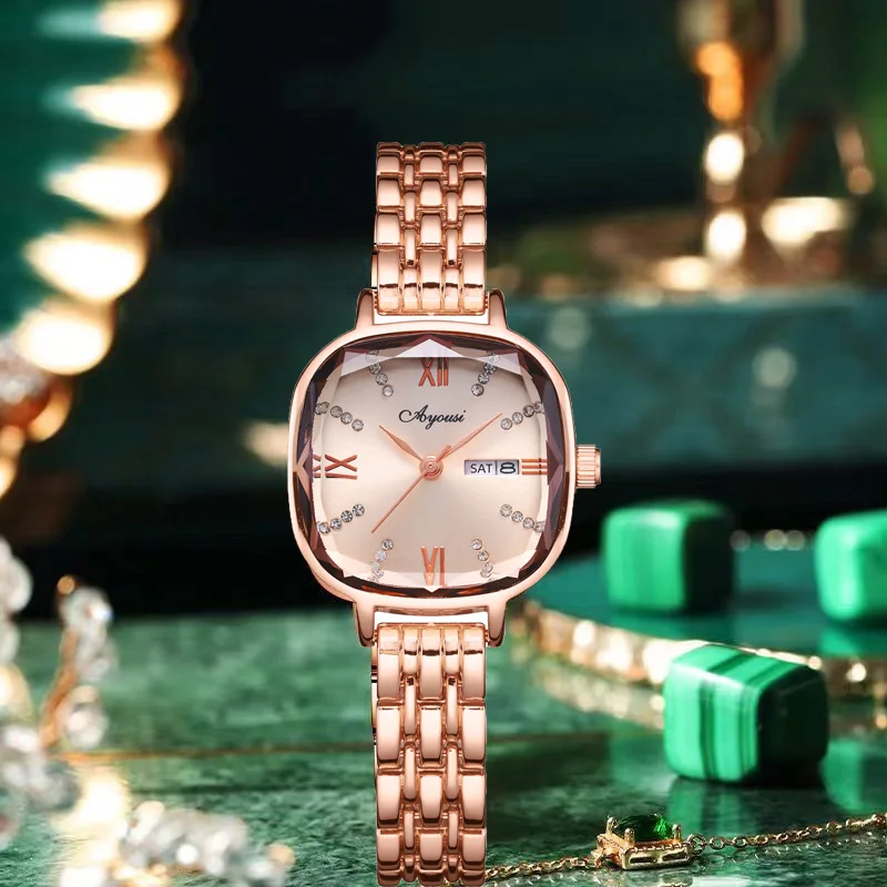 Niche INS นาฬิกาที่ขายดีที่สุดดูแฟชั่นของผู้หญิงสไตล์ต่างประเทศที่เรียบง่ายเยาวชนเทพธิดาเล็ก