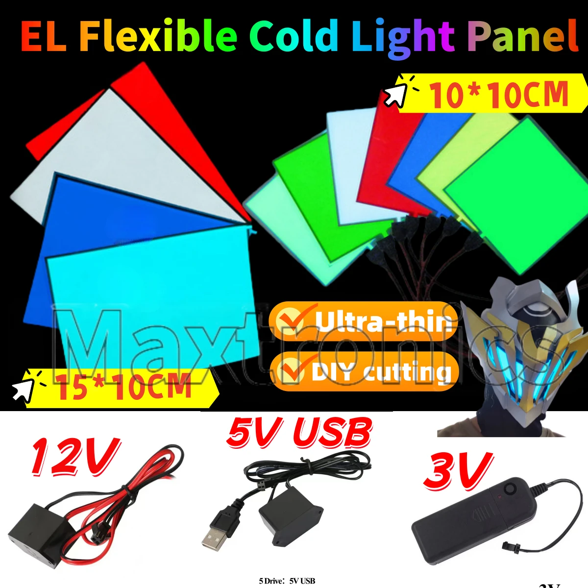 

EL Flexible Cold Light Panel Chip 3V/5V/12V Source Cuttable DIY Luminous Frame Backlight Model Environmental Source for Decor