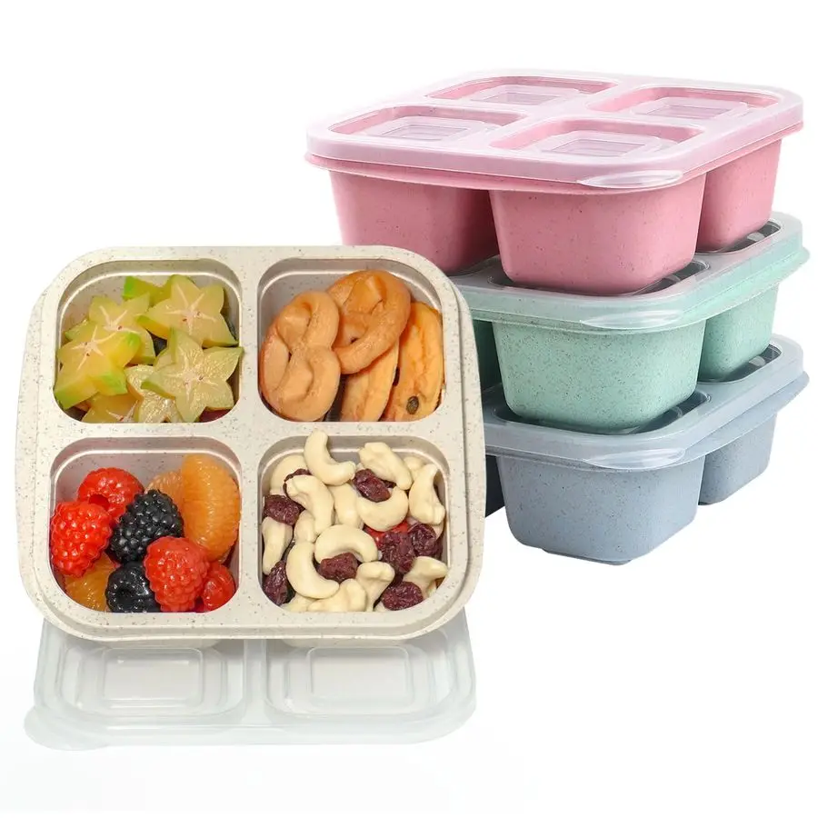 

Pack Snack Containers, Divided Bento Snack Box, 4 Compartments Reusable Meal Prep Lunch Containers for Kids Adults, Food Storage