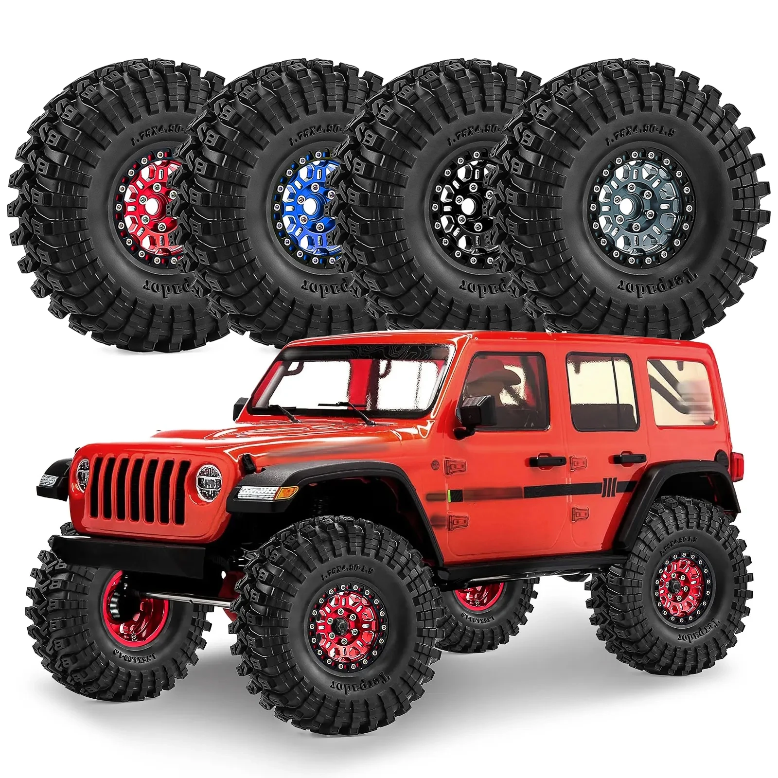 4pcs Metal 1.9 inch Beadlock Wheel Rim Tire Set for 1/10 RC Crawler Axial SCX10 II 90046 III AXI03007 TRX4 TRX6 Redcat GEN 7/8