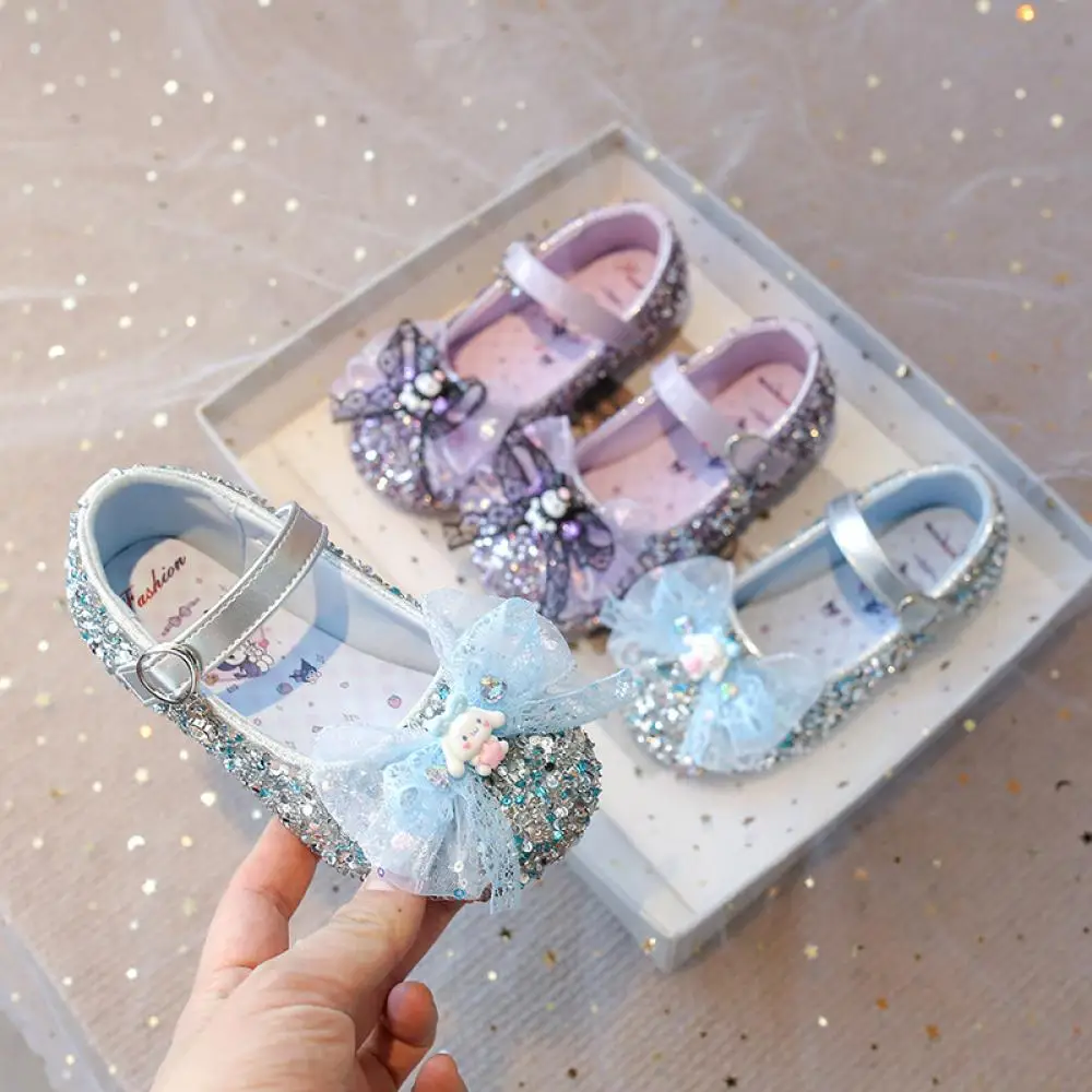 

kawaii Sanrio Kuromi girls shoe New style Cartoon Soft Sole single shoes Cinnamorol child crystal Shiny Performance party shoes