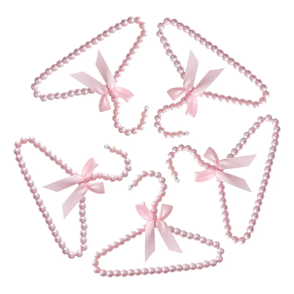 

5Pcs Pet Clothing Hangers Pearl Beaded Small Mini Dog Cat Clothes Display Plastic Organizer Closet Home Store Dog Hangers