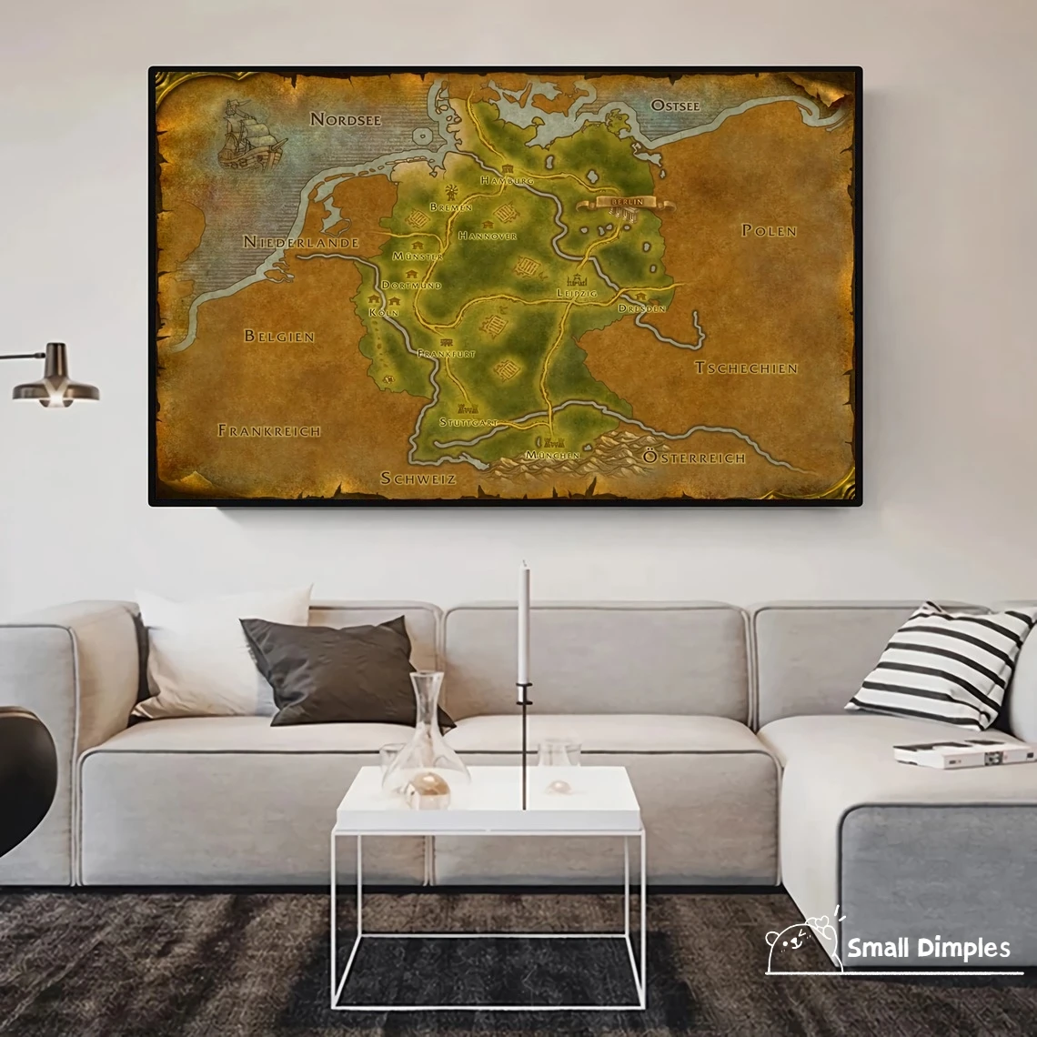 Map Of Germany (German) - World Of Warcraft Style Map Game Poster Canvas Art Print Home Decoration Wall Painting ( No Frame )