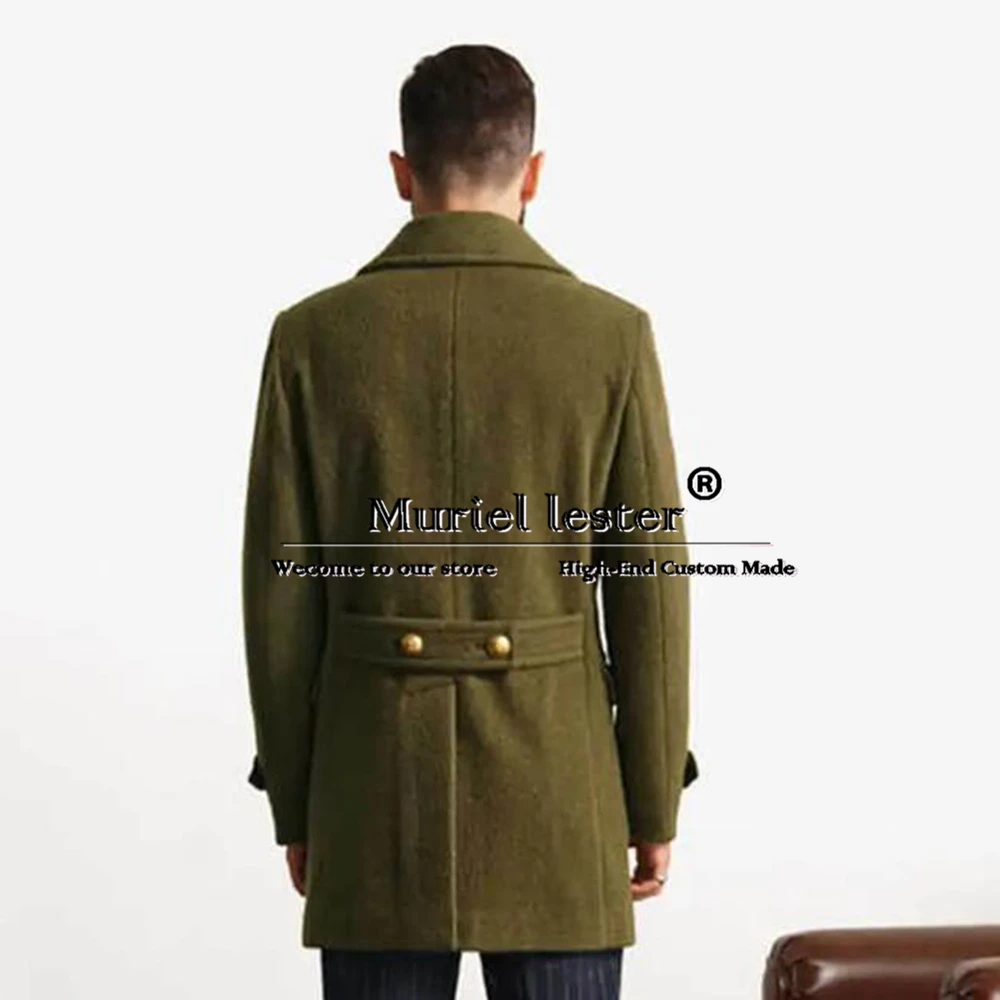 Business Green Men's Blazer Green Tweed Blend Trench Coat Long Man Formal Party Business Tuxeod Double Breasted Groom Overcoat