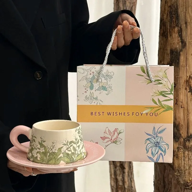 

Vintage American Style Ceramic Cups, Plates, Antique Style Oil Paintings Green Bells, Orchids Coffee Cups, Plates, Hepburn Style