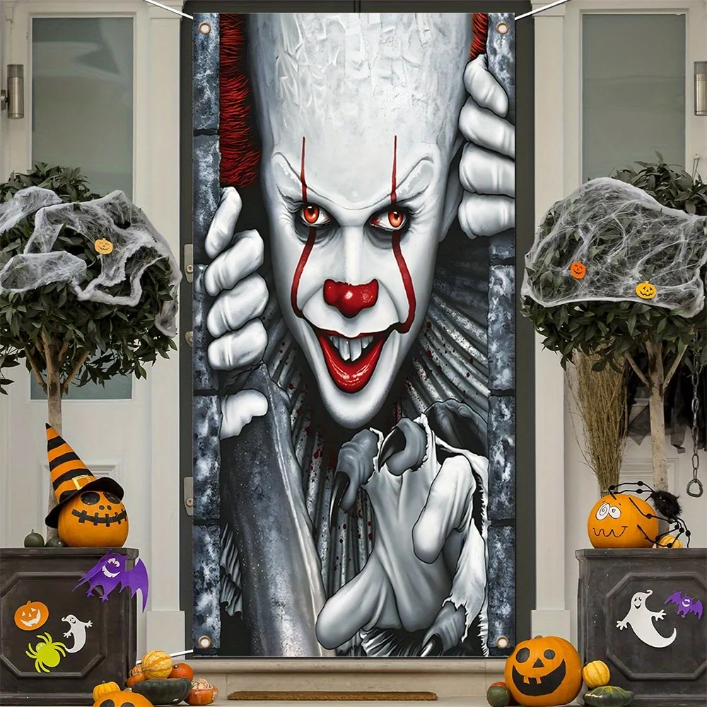 Halloween-Frohe Flagge – Gruseliges Clown-Design, Innen- und Außendekoration, Fotohintergrund, wetterfestes Partyzubehör