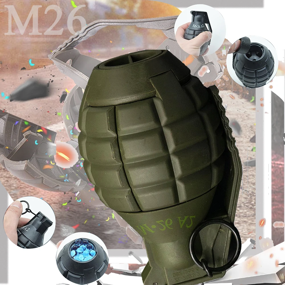 Tactical Airsoft Hand Grenades Toys 2Pcs Plastic M26 Model Spring Powered Impact Pull Ring Water Grenade Toy for 14+ Boy Gift