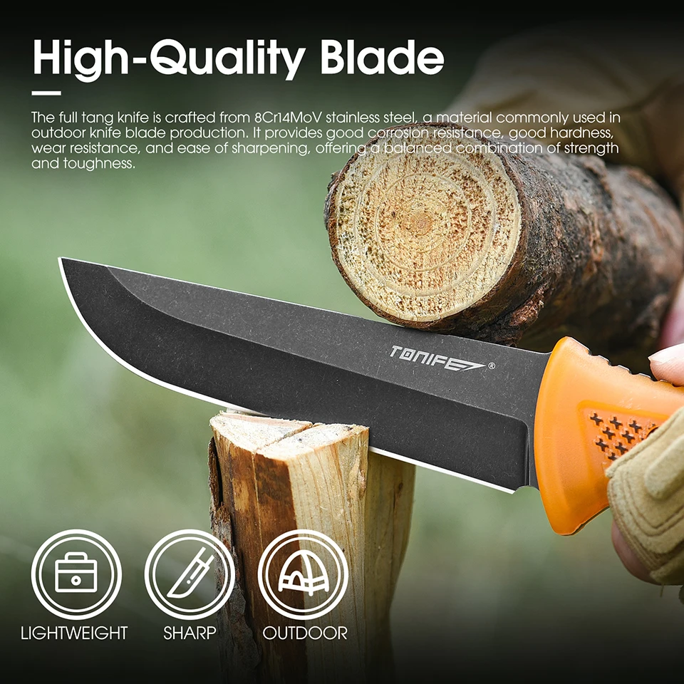 Tonife Flame Fixed Blade Knife, 8Cr14MoV Stainless Stee Knife, EDC Outdoor Knife for Hiking, Fishing，Bushcraft and Camping