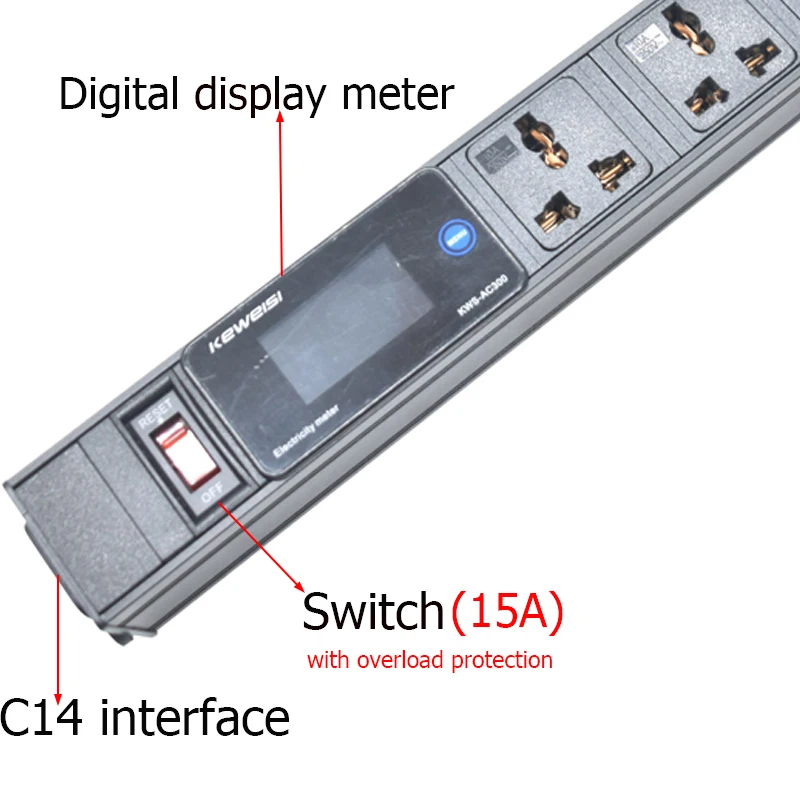 Power Strip Digital Ampermeter โวลต์มิเตอร์แอมป์มิเตอร์พร้อมสวิตช์ 2/3/4/5/6/7/8/9/10 Universal ซ็อกเก็ต USB + Type-C C14 อินเทอร์เฟซ