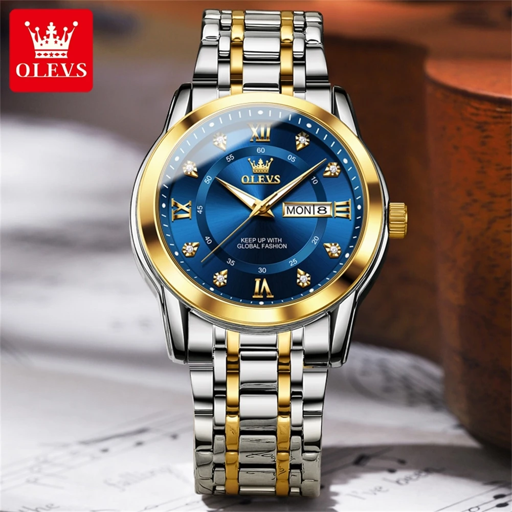 OLEVS 5513 orologi da uomo di moda orologio al quarzo originale per uomo in acciaio inossidabile impermeabile luminoso data settimana orologi da polso romani