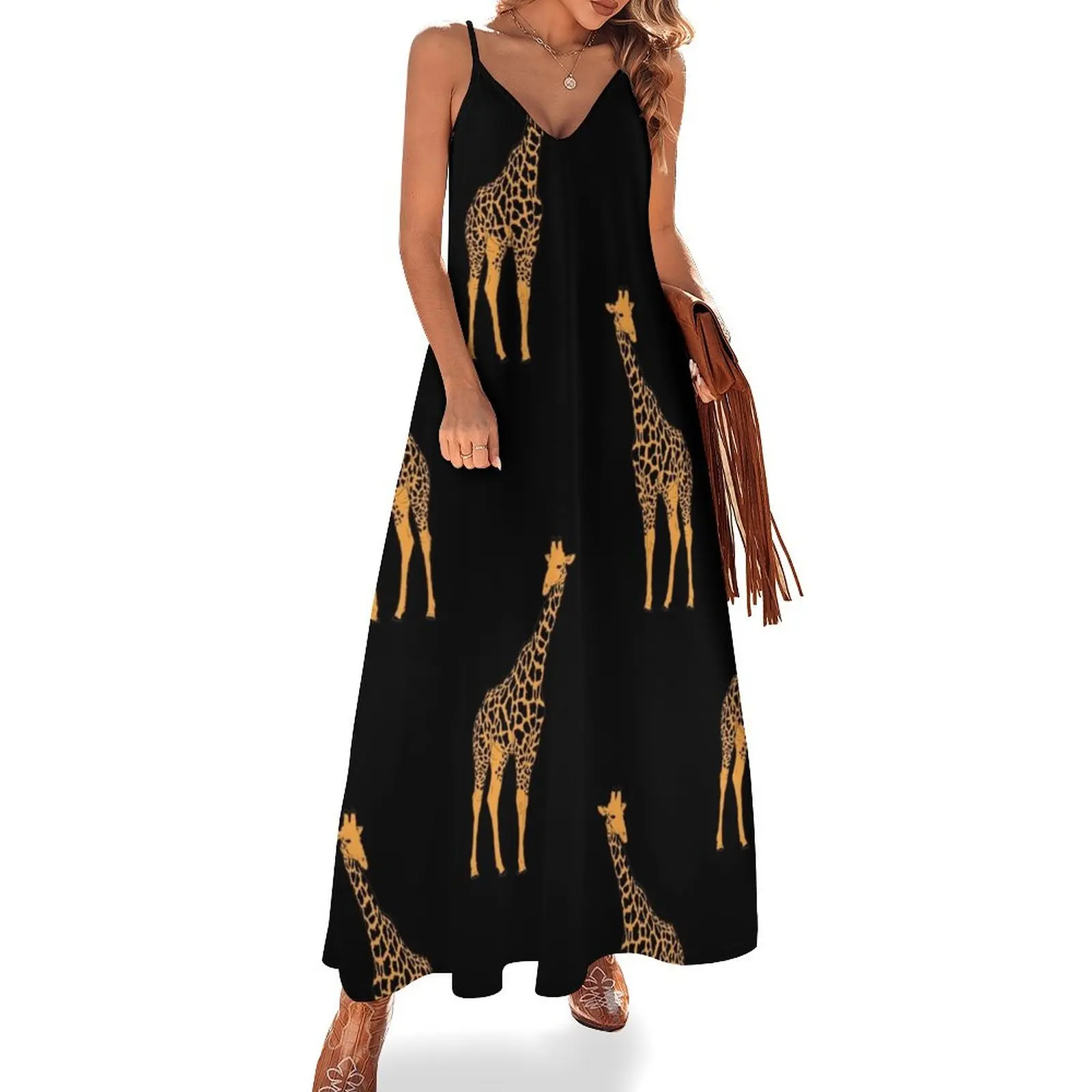 

Black Giraffes Sleeveless Long Dress purple dress Women's evening dress