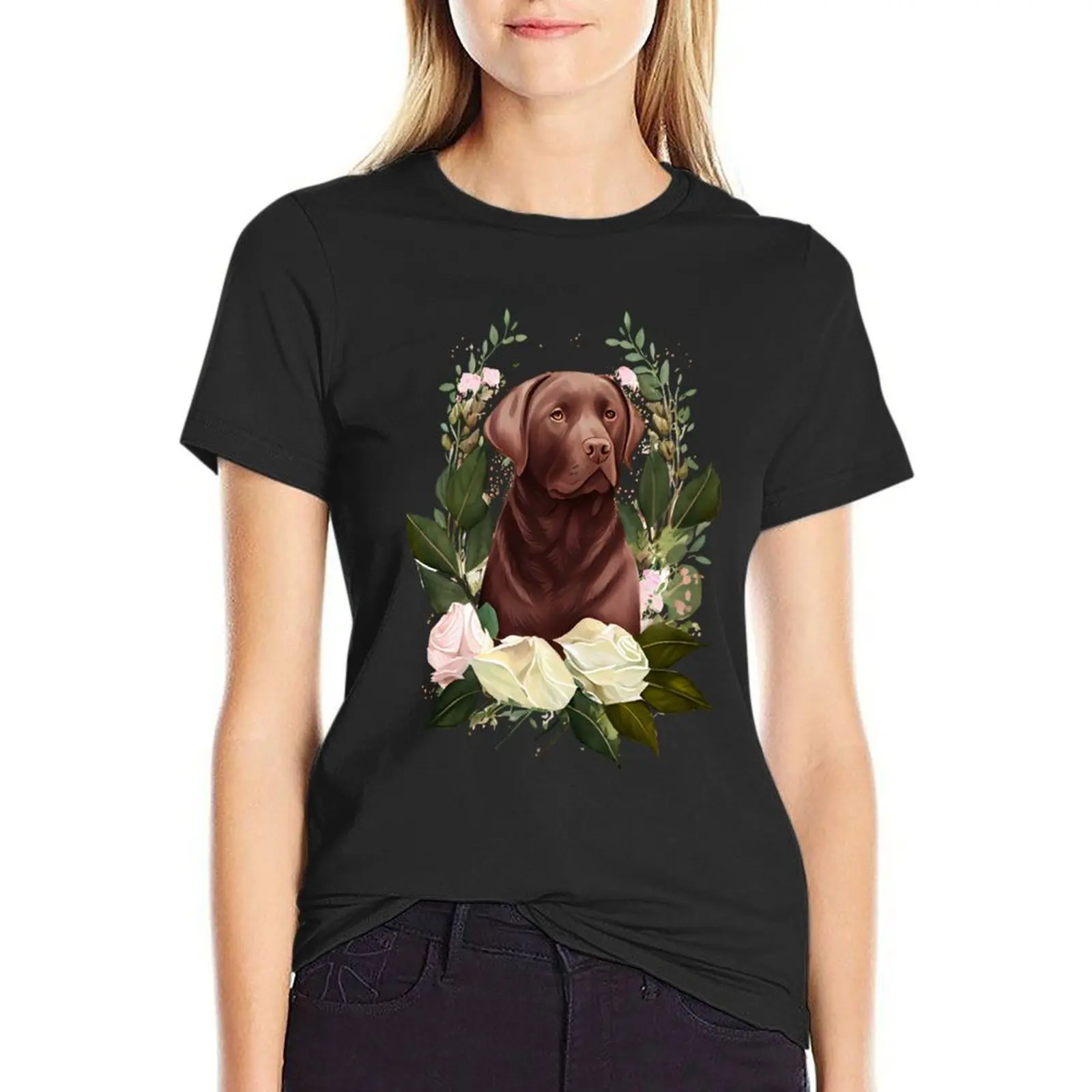 Labrador Chocolate Labrador Cute Chocolate Lab Chocolate Lab with Roses T-Shirt tees oversized t-shirt dress for Women sexy