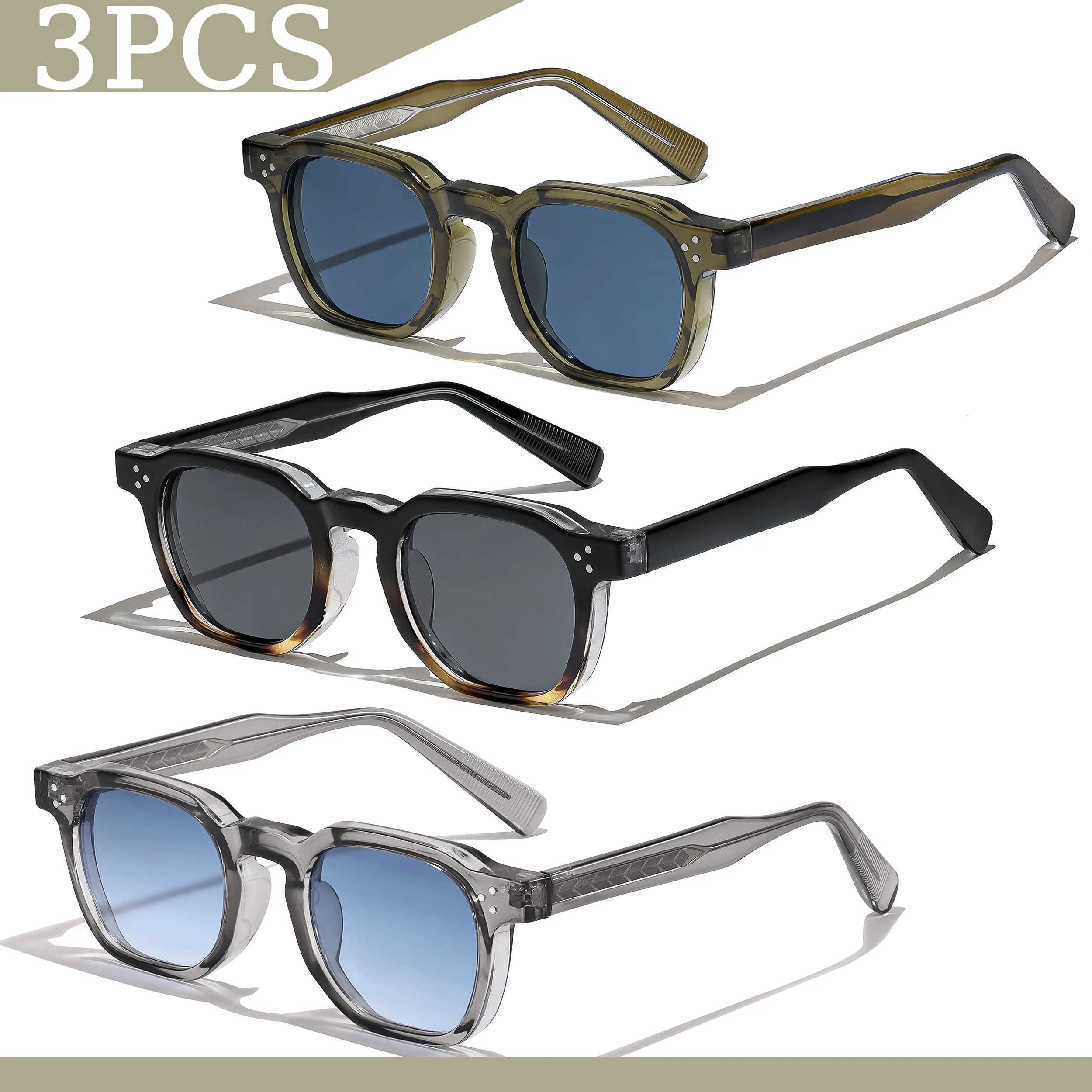 Lot de Lunettes de Soleil Carrées Rétro HBK 6