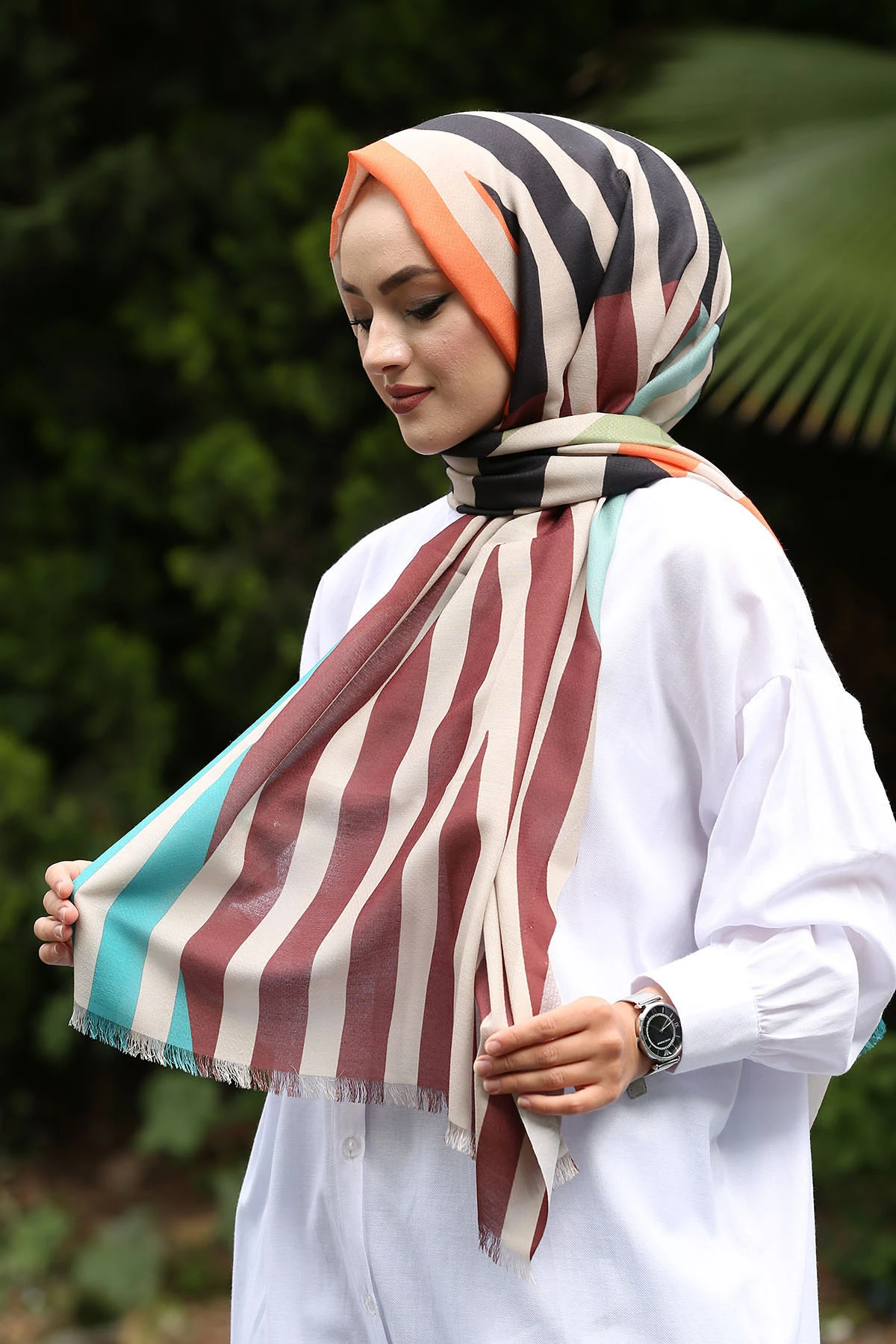 Stripe Pattern Shawl E- -Winter Autumn 2021 Muslim Women Hijab headscarf Islamic Turkey