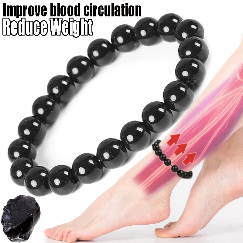 Natural Obsidian Beaded Bracelet Gem Promotes Sleep Blood Circulation Healthy Men Women\'s Couples Bracelets Jewelry Accessories