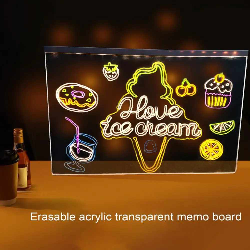 LED Note Board with Colors Light Up Acrylic Message Board Transparent Faux Crystal Luminous Writing Board Adjustable Stand