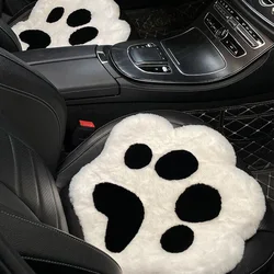Plush Cat Paw Car Seat Cushion Cover Cute Claw Print Sofa Chair Cushion Artificial Rabbit Hair Seat Cushion Women's Car Interior