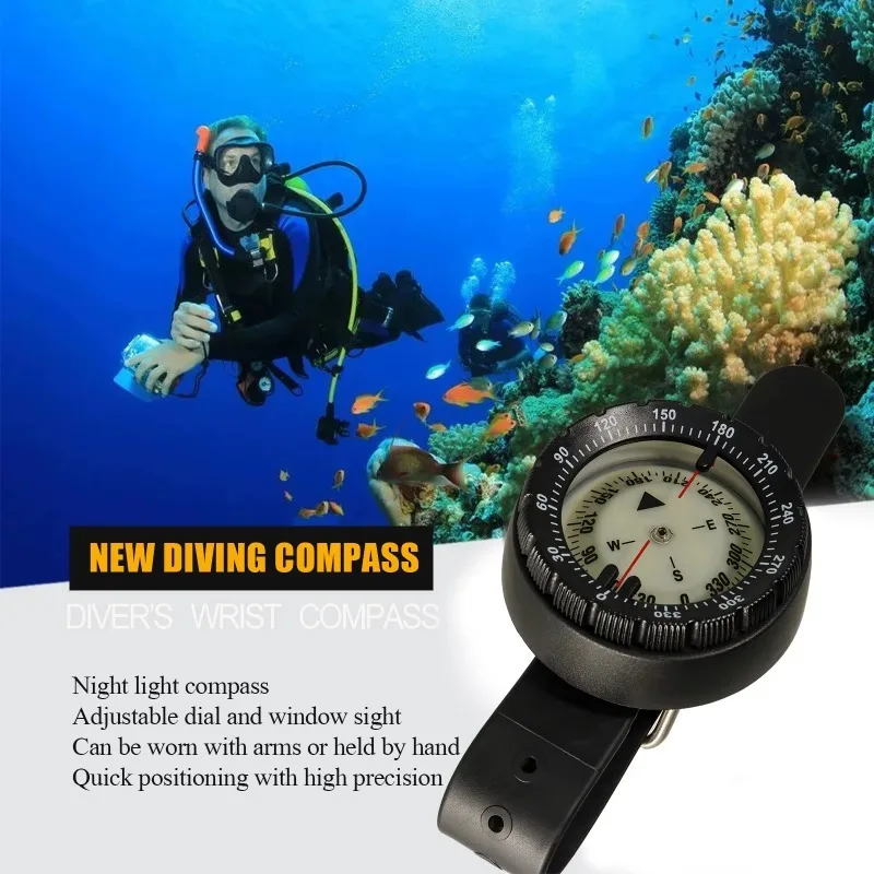 Digital Underwater Diving Compass Professional Waterproof Navigator 50mDigital Scuba Luminous Balanced Watch For Swimming 50m