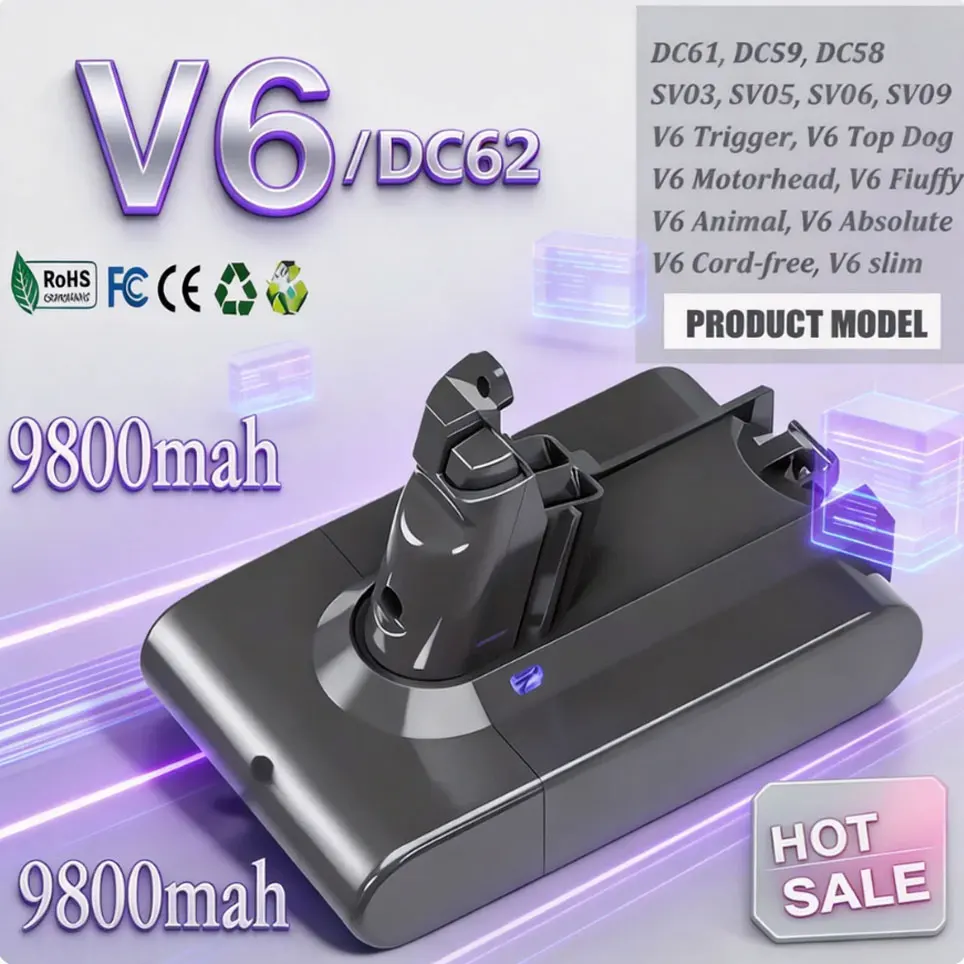 Batterie d'aspirateur 21.6V 6,8ah pour Dyson V6, DC62, DC59, DC58, SV03, SV04, SV09, Animal Motorhead V6 Absolute V6 Fluffy