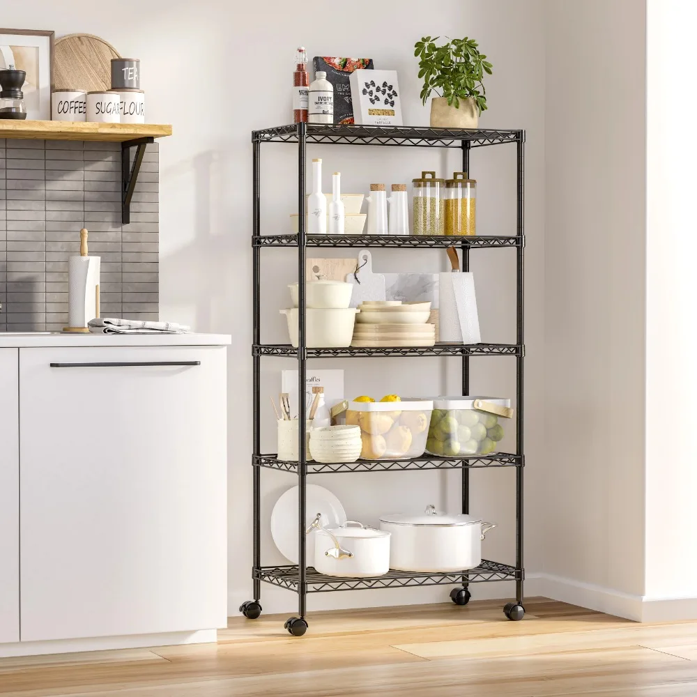 

2025 NEW Seville Classics 5-Tier Steel Wire Shelving with Wheels, 30" W x 14" D x 60" H, Black