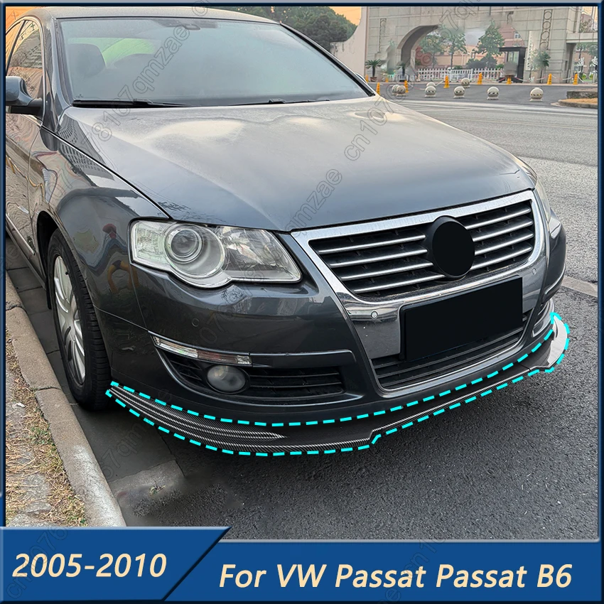 

Комплект из 3 глянцевых черных сплиттеров-накладок на передний бампер для VW Volkswagen Passat B6, стандартная версия 2005-2010 гг.