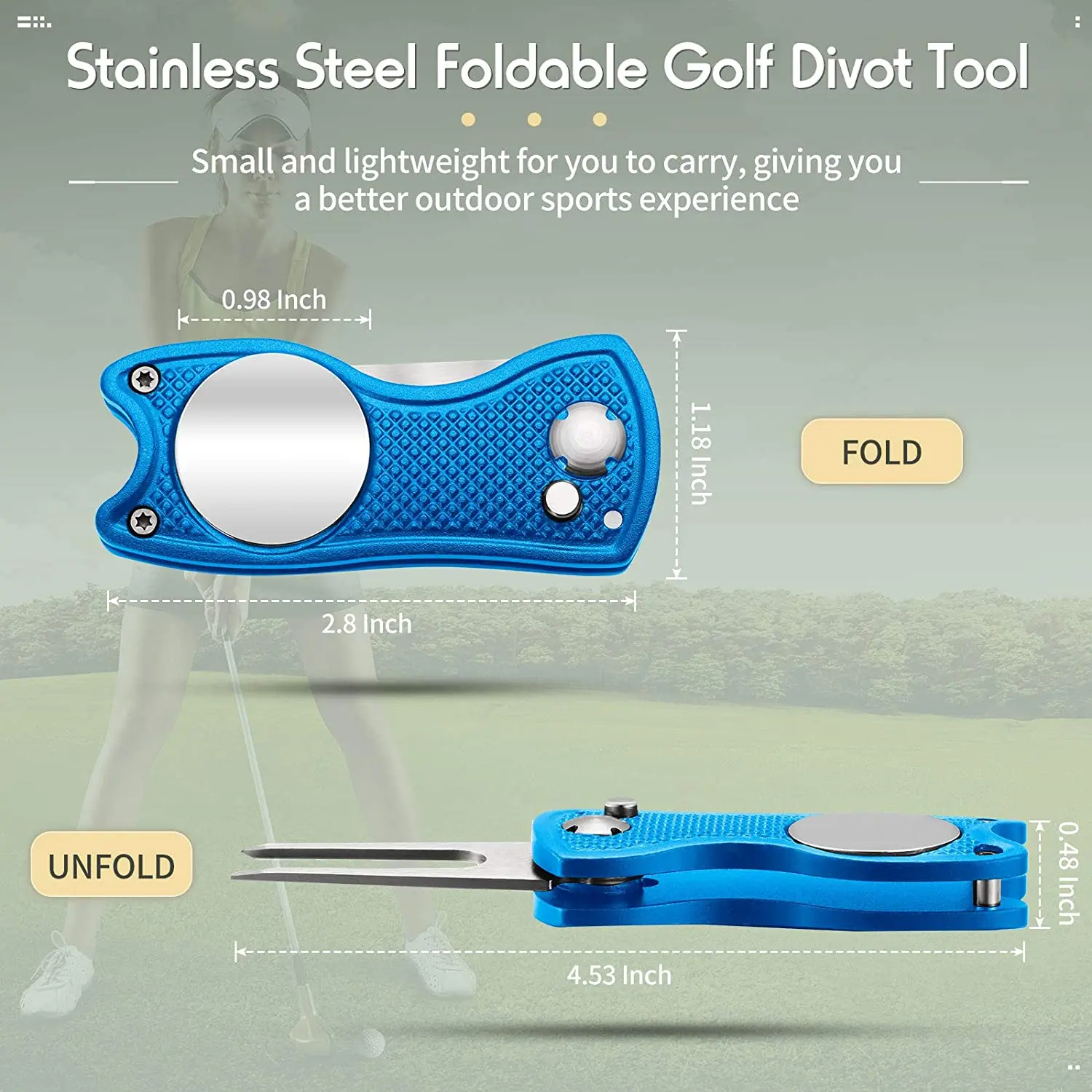 New Metal Foldable Golf Divot Repair Tool with Magnetic Ball Marker and Pop-up Button Green Tool Accessories Gift For Golfer