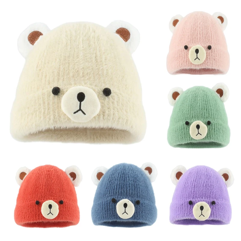 Baby Winter Soft Warm Hats For Boy Girl Cartoon Bear Cute Hat Infant Toddler Rabbit Fur Knitted Beanie Kids Bonnet Cap 0-3 Years