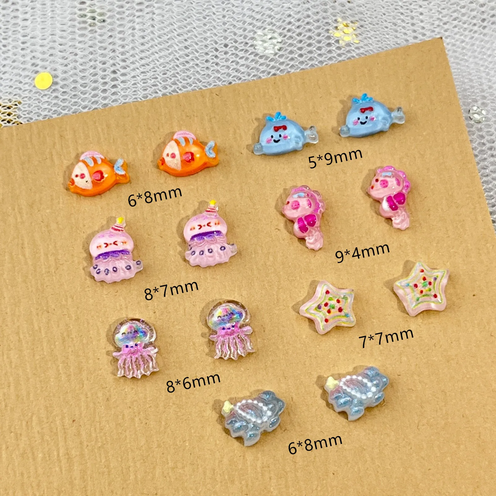 

50Pcs Ocean Friends Nail Art Set - 3D Mini Whale & Seahorse Charms for Kawaii Underwater Manicures
