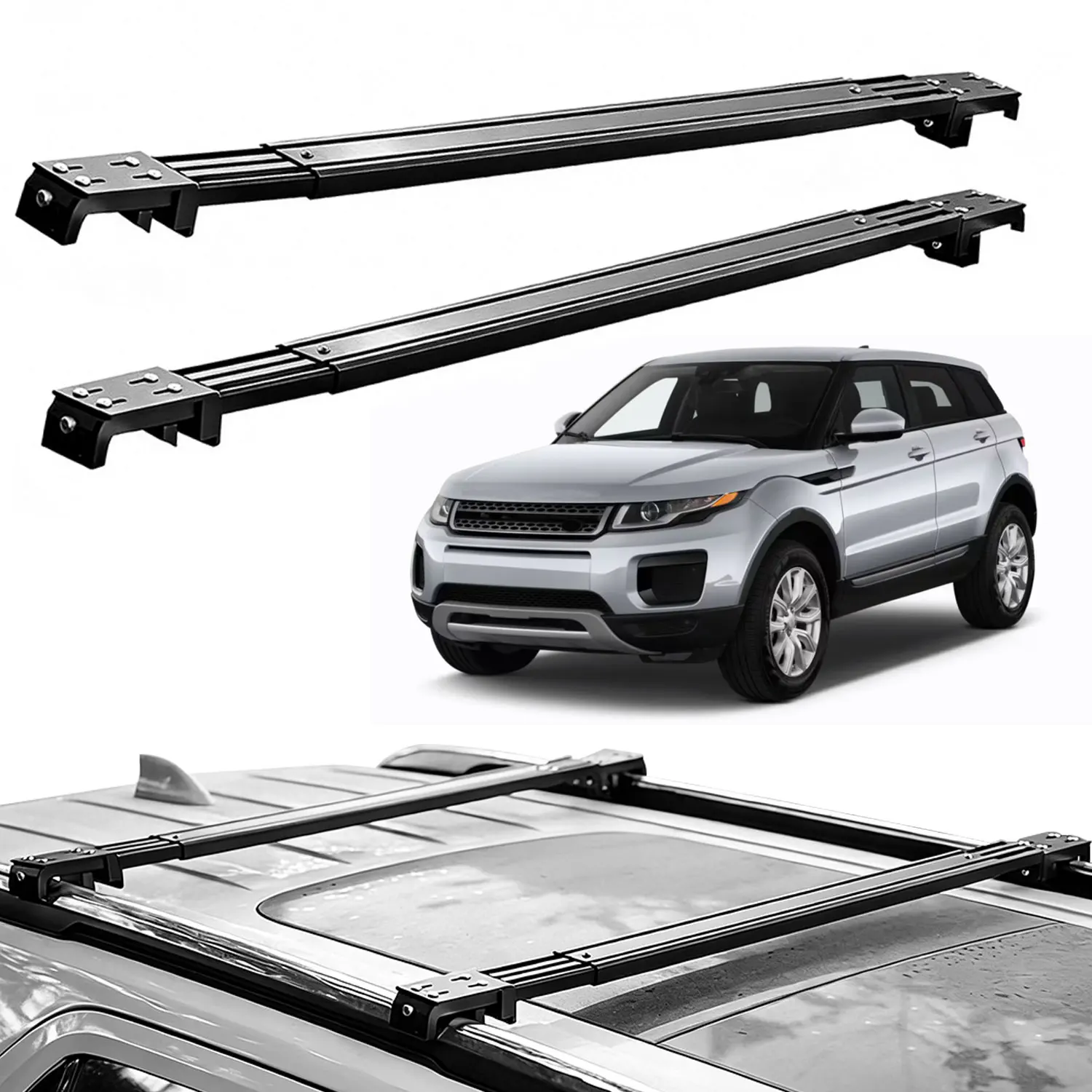 Fits LR Range Rover Evoque 2011-2019 Roof Rack Cross Bars, Silent Telescopic, Heavy Duty Carrier, Anti-Theft Lock, Easy Install