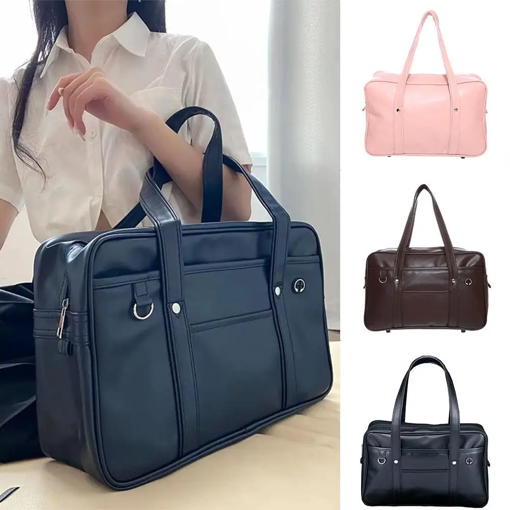 Single Shoulder Bag Commuter Backpack Uniform Bag Document Bag PU Solid Color Waterproof Handbag For Travel Pouch сумка