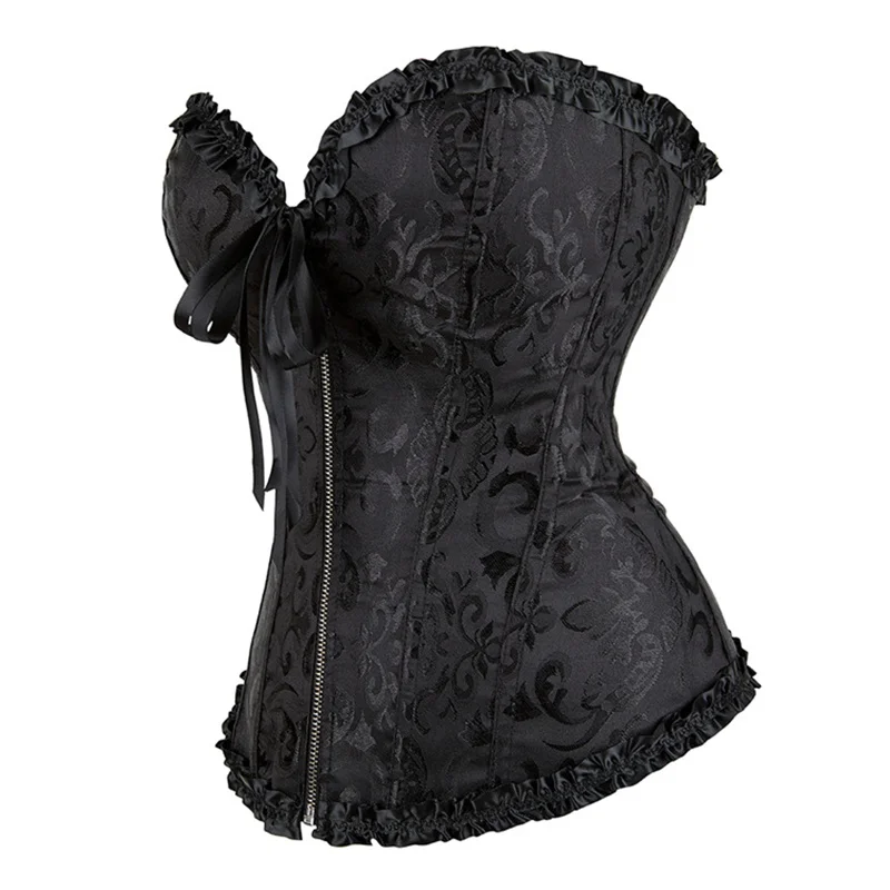 8 Color Corset Bustier Burlesque Zipper Body Waist Shapers Sexy Lace Bustiers Slimming Belt Underbust Shapewear Plus Size XS-6XL image 2