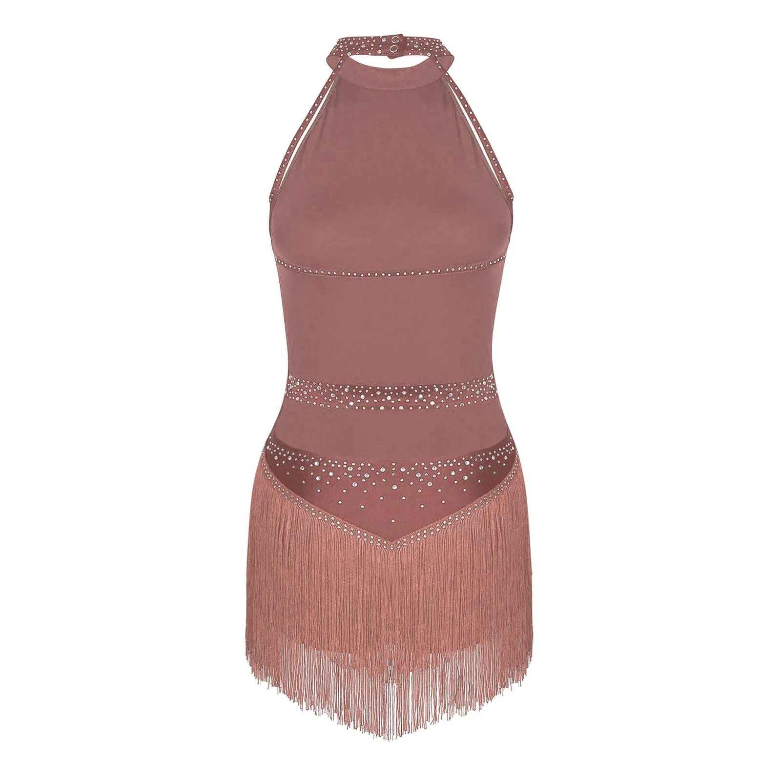 Damskie błyszczące dżetów trykoty baletowe sukienka frędzle Halter Backless Fringe body sala balowa Latin Tango Salsa kostium taneczny