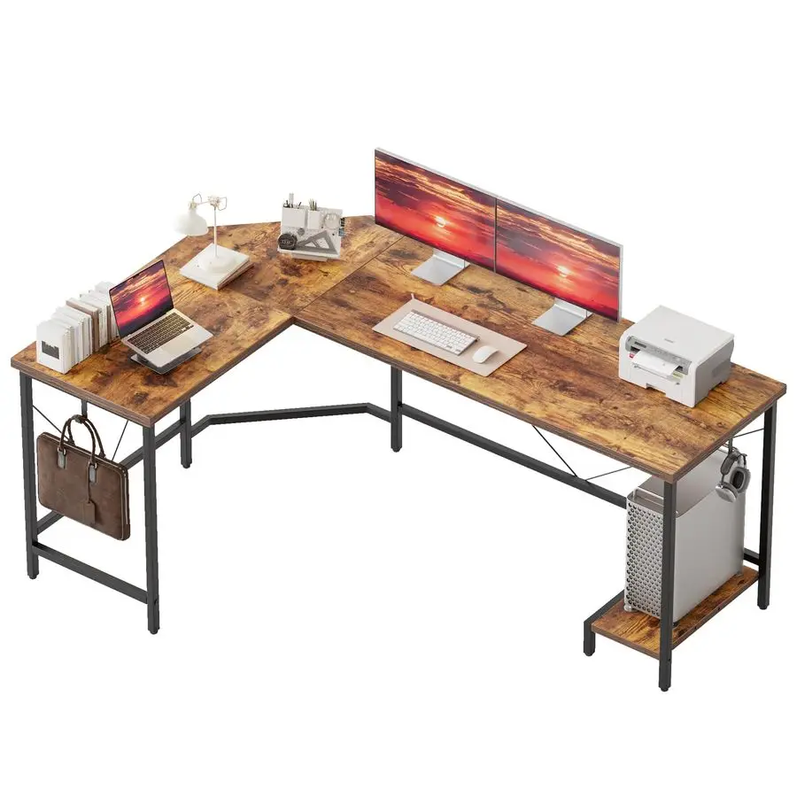 

50 inch Large L Shaped Desk, Simple Corner Gaming Desk with CPU Stand amp Hooks, Computer Desk for Home, Bedroom amp Office Wor