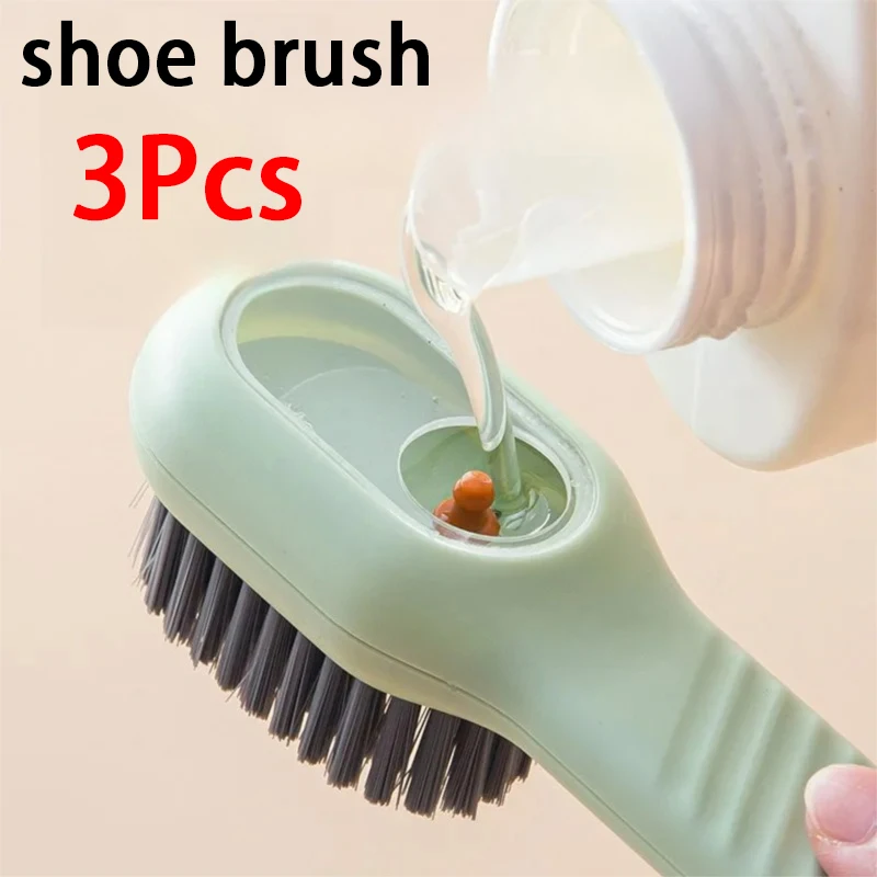 Cepillo de zapatos multifuncional con dispensador de líquido, tipo prensa doméstica, piel suave para lavar zapatos, herramienta de limpieza, 1 Uds./2 uds./3 uds.