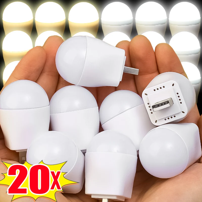 1-20Pcs New USB Night Light Warm White Eye Protection Book Reading Light USB Plug Computer Mobile Power Charging LED Night Lamp