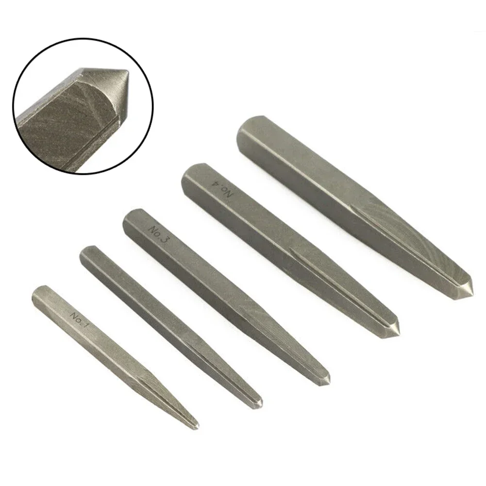 5pcs Drill Bits Square Damaged Screw Extractor Miling Cutter For Removing Broken Seized Screws Straight Fluted Tool Accessories