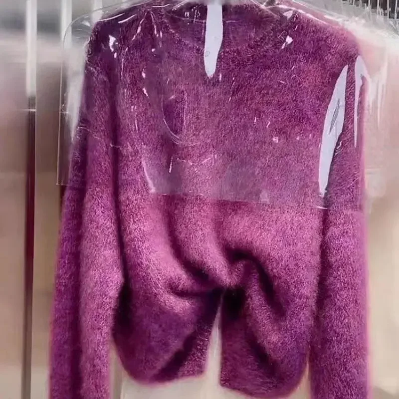 

Korean Fashion O-Neck Solid Cashmere Sweater Women Autumn New Loose Soft Warmful Knitted Pullover Long Sleeve Female Tops