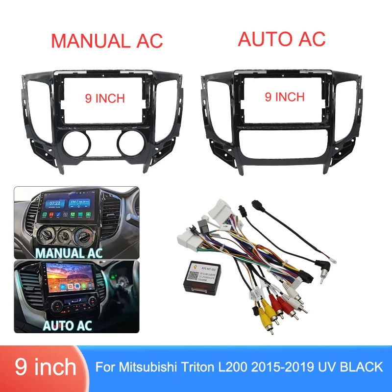 9 Inch Dashboard Radio Mounting Panel For Mitsubishi Triton L200 2015-2019 Manual Auto AC Optional Cable CANBUS