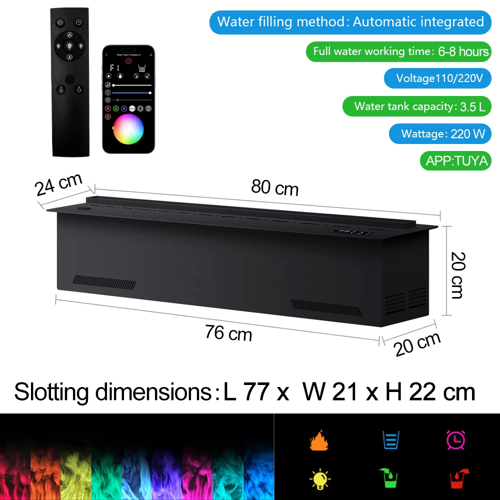 Water Elektrische Haard 3D Mist Haard Ingebouwde Realistische Mist Vlam Afstandsbediening APP Binnendecoratie Stoomhaard