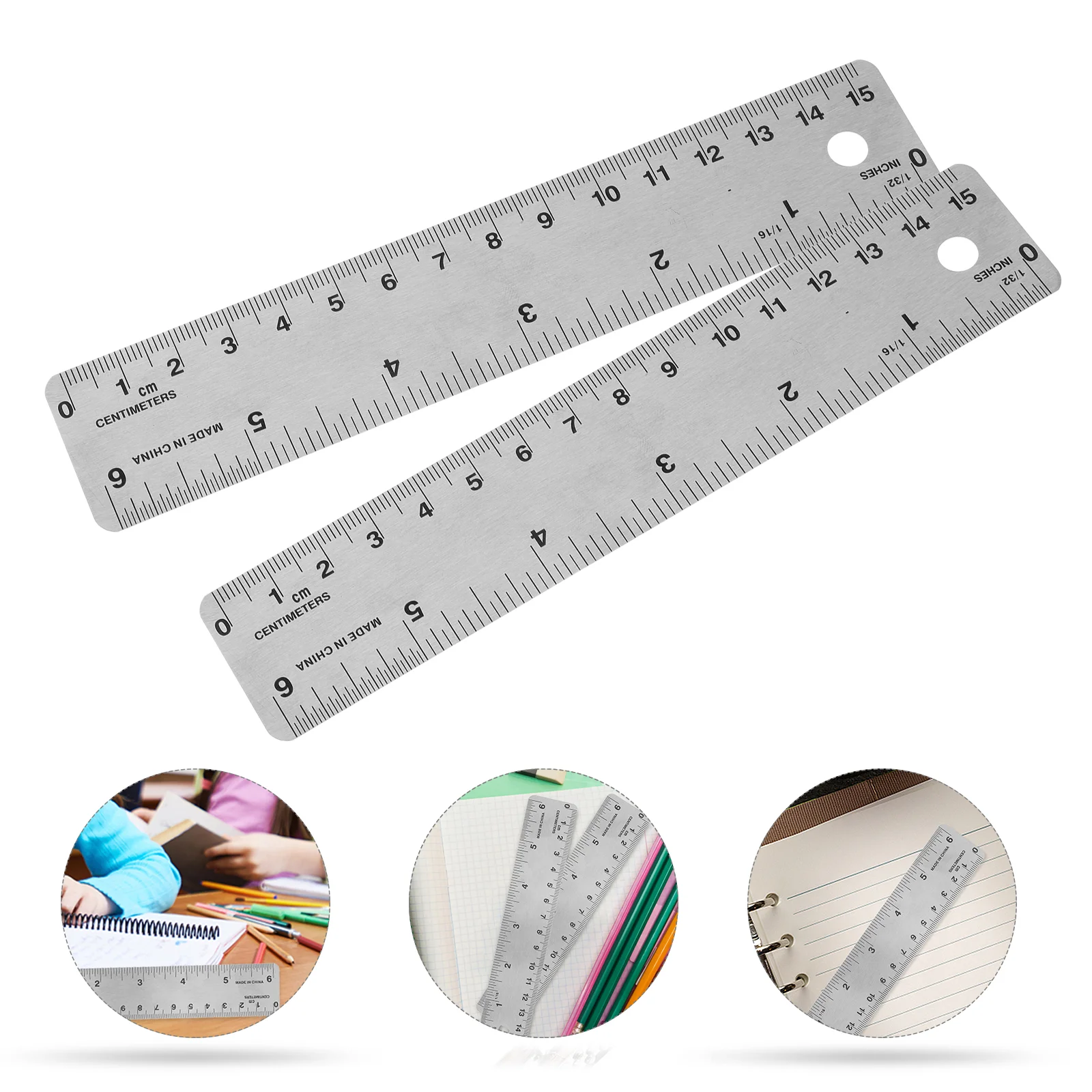 STOBOK Stainless Steel Metal Ruler: 2PCS Metal Ruler with Cork Backing Non- Rulers with Inch and Centimeters Metric