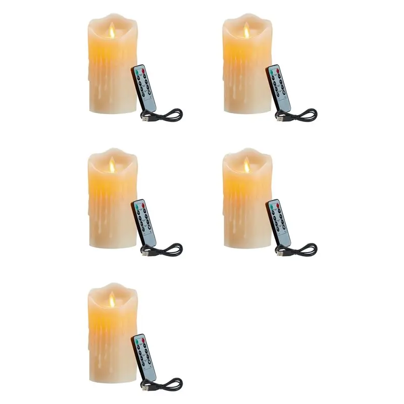 شموع LED 5X طراز ساخن لعام 2025، شموع عديمة اللهب وامضة، شمعة قابلة لإعادة الشحن، شموع شمع حقيقية مع جهاز تحكم عن بعد، 12.5 سم
