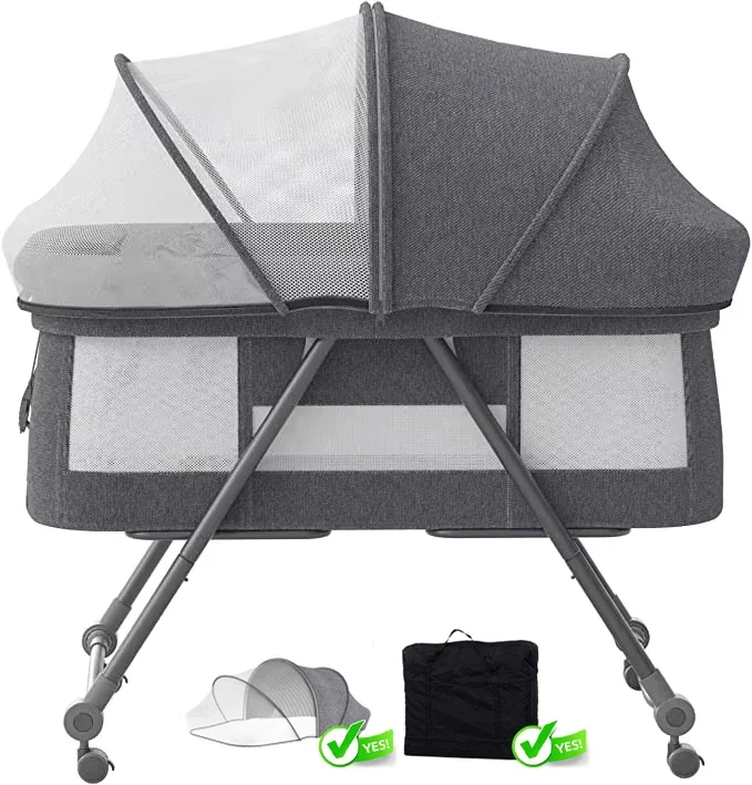 4-in-1 Konvertierbares Baby-Reisebett – Schaukelndes Beistellbett mit Geräuschlosen Rädern, Faltbares Design, Ideal für Neugeborene bis Kleinkinder – Detail 9