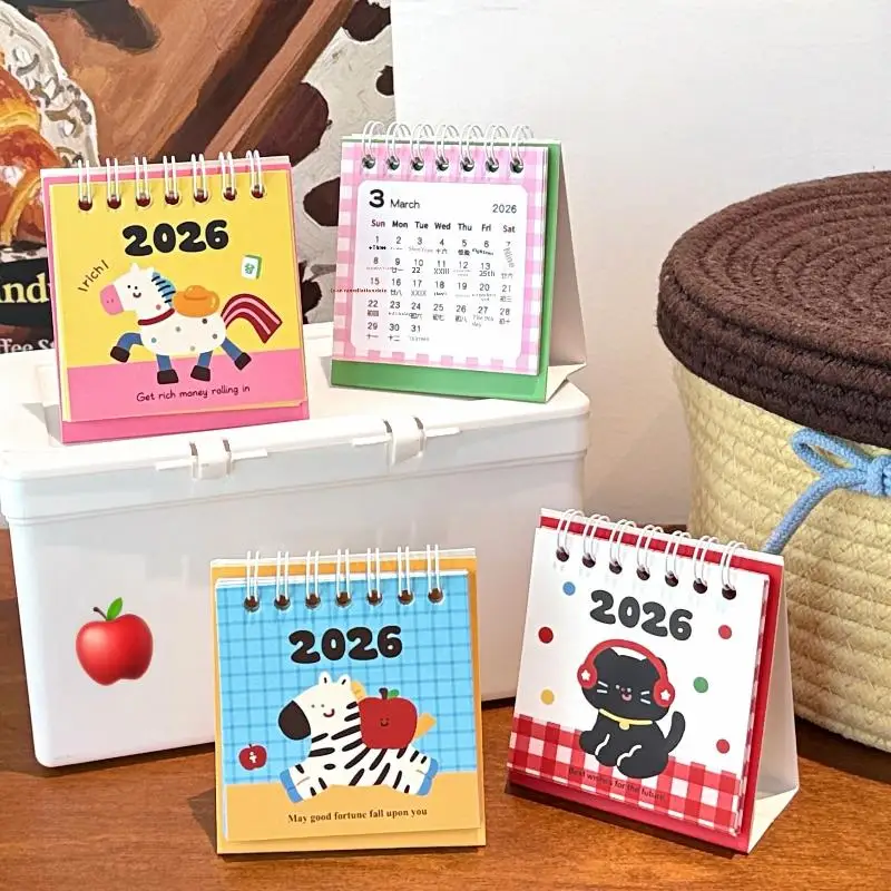 

1Pcs Portable Coil Monthly Calendar Planner 2026 Horse Year Mini Desk Calendar Office And Home Decor New Year's Present