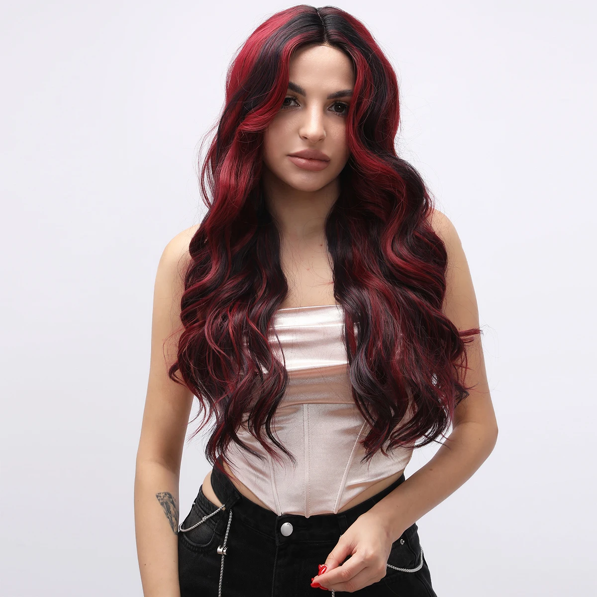 

Smilco Red Synthetic Lace Front Curly Wigs For Women Long Wave Invisible Lace Front Preplucked Wig Daily Cosplay Heat Resistant