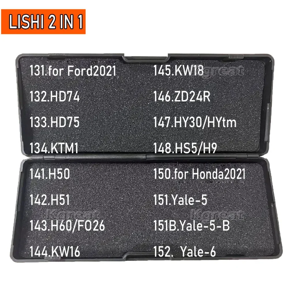 

Lishi 2 in 1 for Ford2021 Honda-2021 HD74 HD75 KTM1 H50 H51 H60/FO26 KW16 KW18 ZD24R HY30 HS5 Yale-5 Yale-6 Cisa-5 L646R/C9100