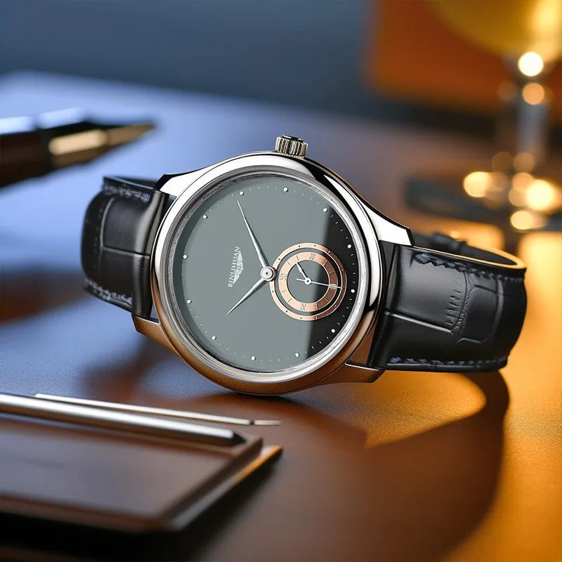 Fashion Men Business Black Leather Quartz Analog Watches Daily Valentine's Gift Graduation Gift For School