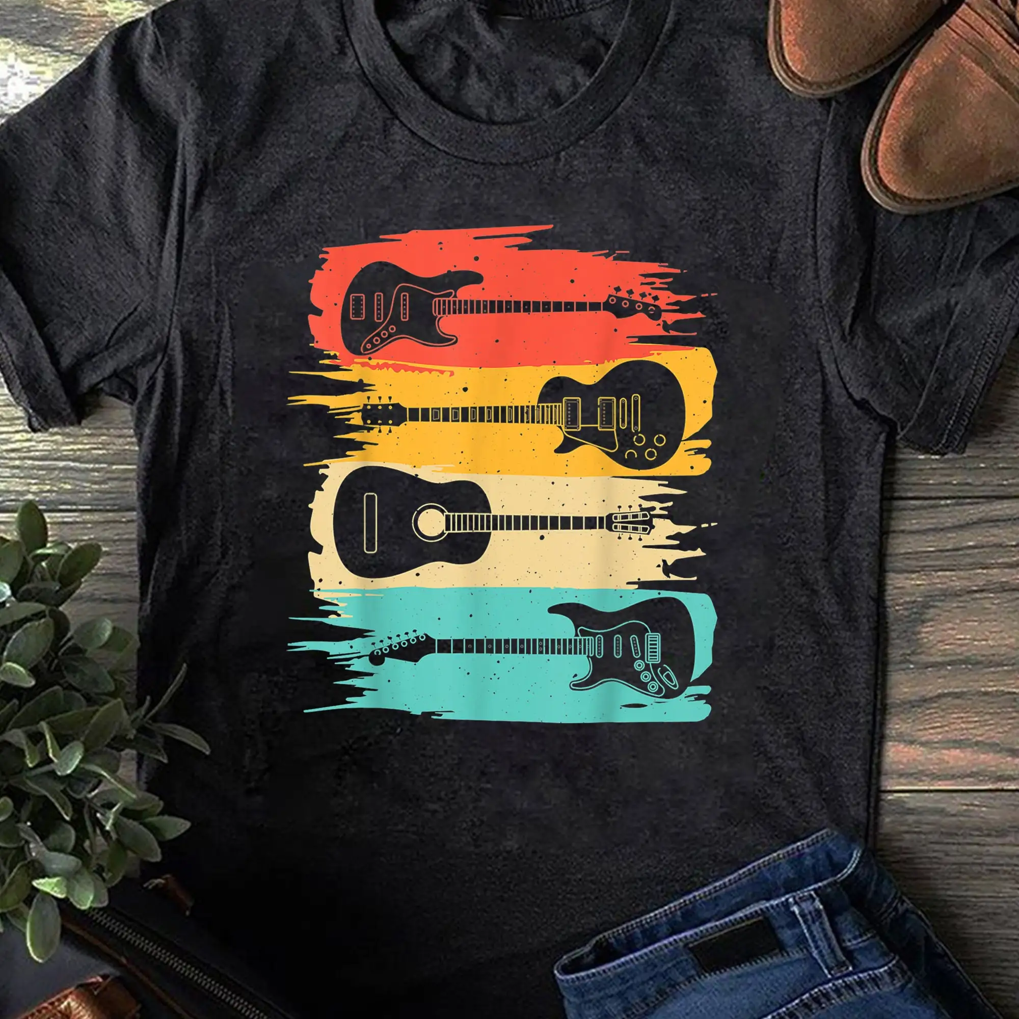 Vintage Guitar For Music Band Guitarist Stuff Funny T Shirt Player Cool Musician